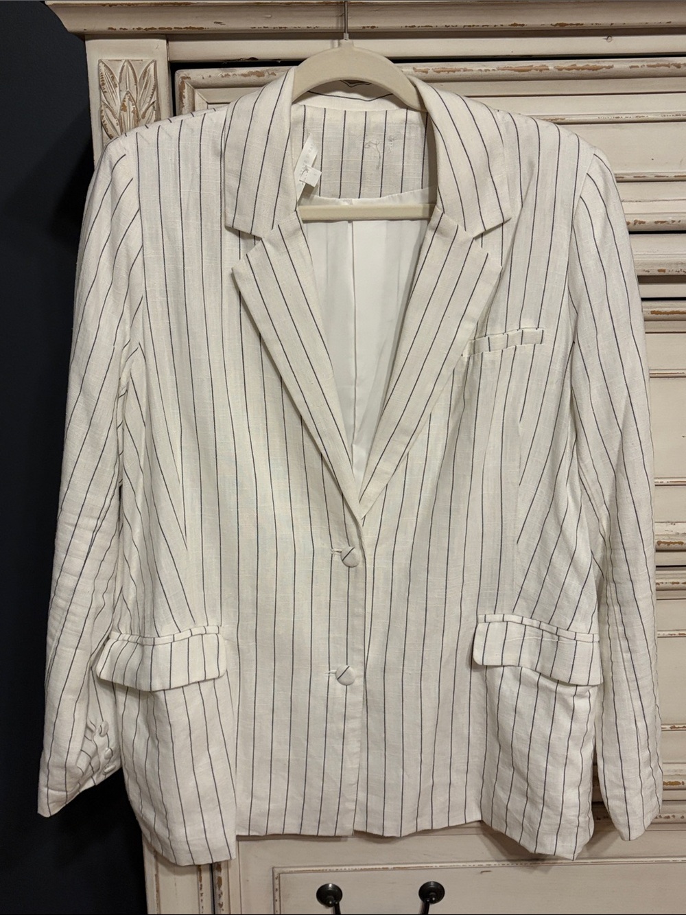 Altar'd State White Blazer with Navy Pinstripes